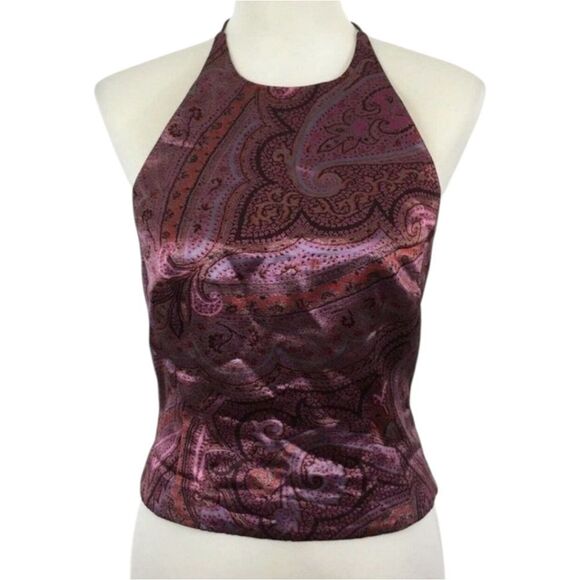 ANN TAYLOR Paisley Halter Neck Top  Purple Size 6P Y2K Friends 90s Fairy Boho - Picture 2 of 9